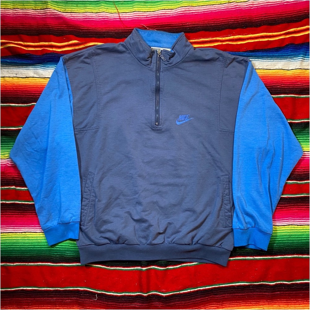 Vintage 90s Nike Quarter Zip Sweater 2-Tone Blue Swoosh Mens XL
